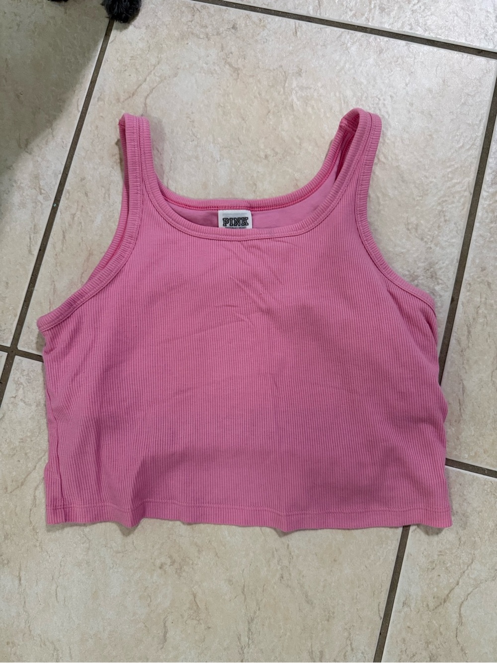 PINK Ribbed Pink Crop Tank with built in bra
